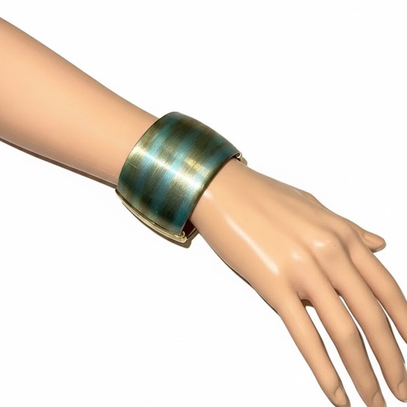 Alexis Bittar Teal Lucite and 14k Gold Plated Hinged Cuff Bracelet and Dustbag - Picture 14 of 14